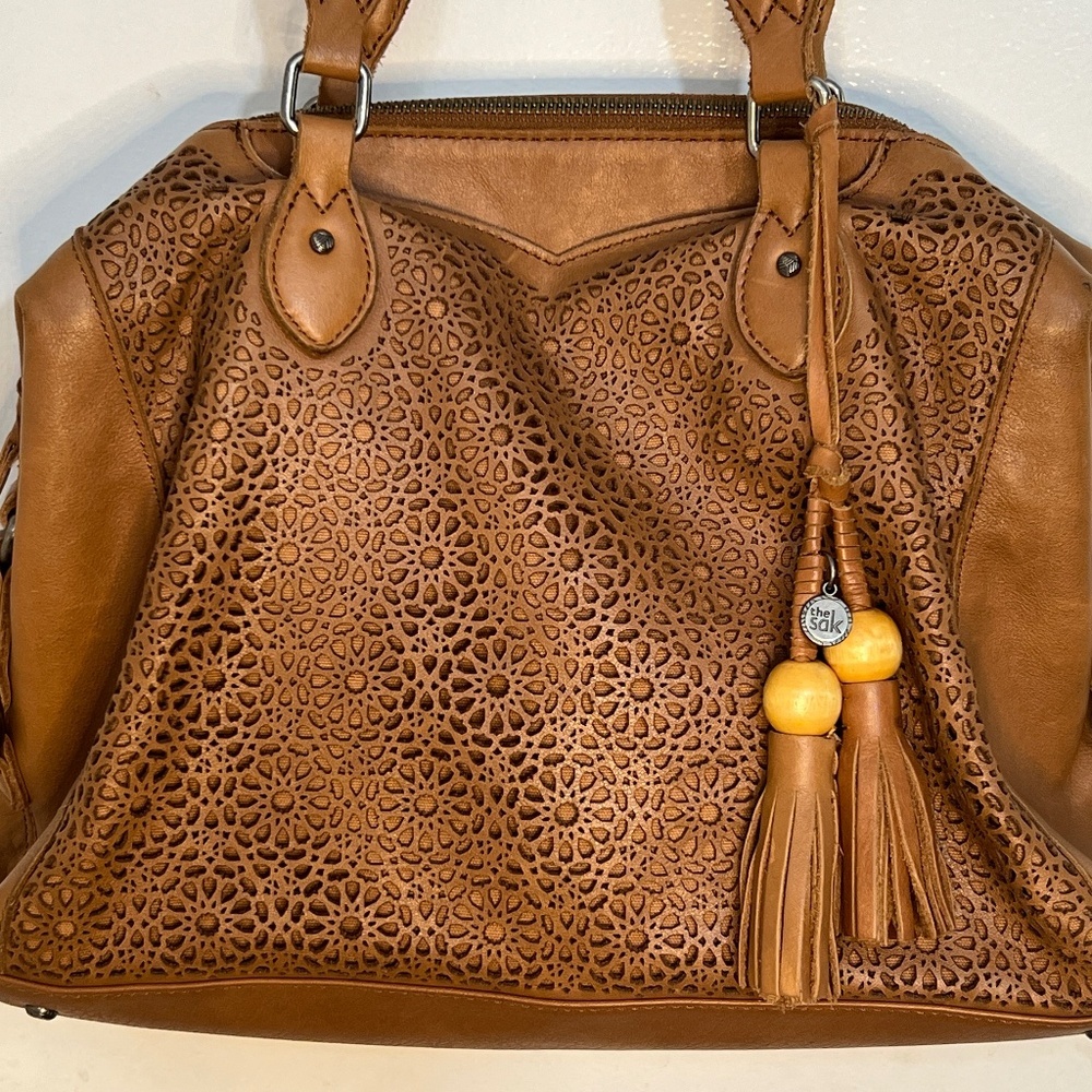 The Sak Purse Bag Satchel Leather Laurel Canyon Tobacco Moroccan Perforated